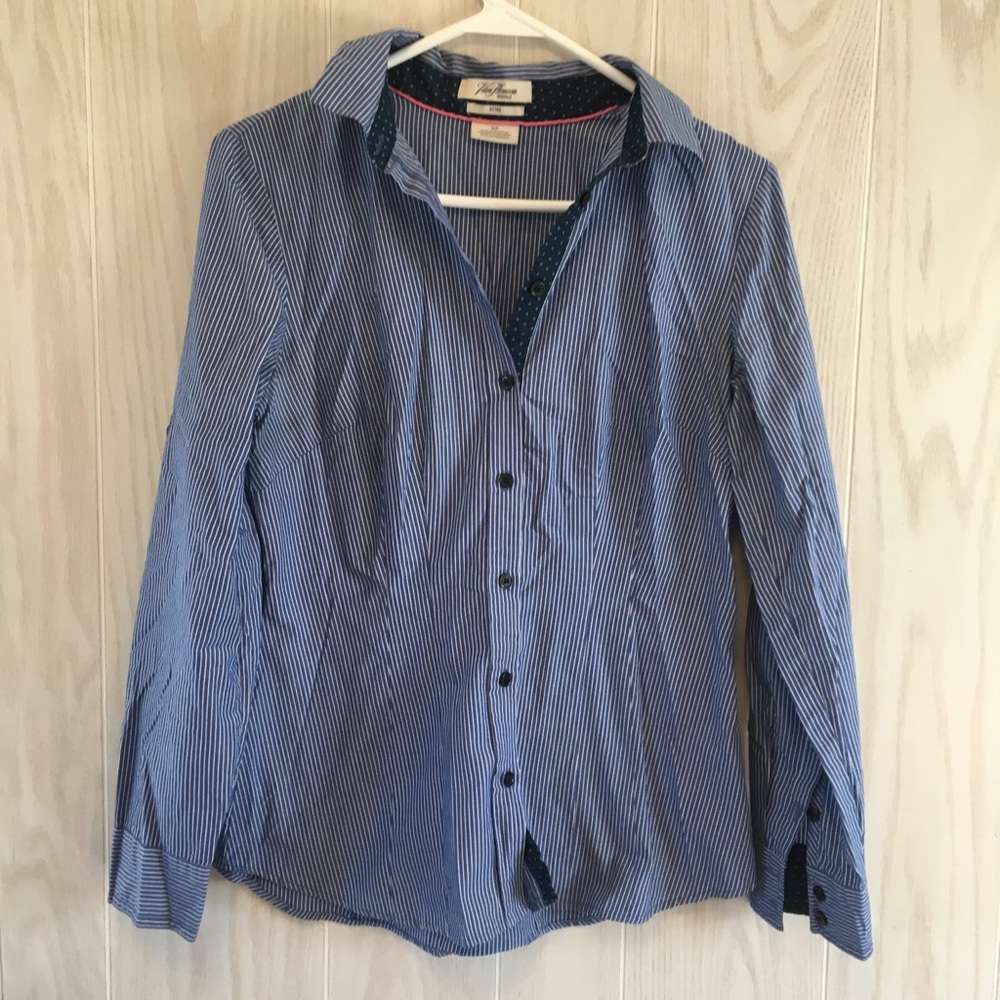 Blue and white stripe button down dress shirt